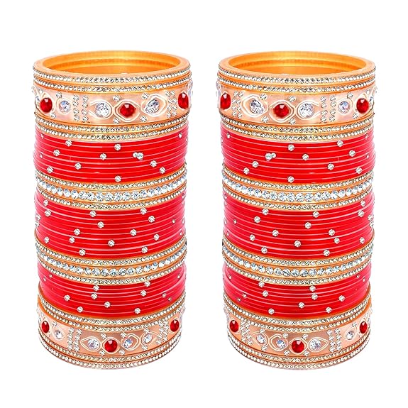 Tehzeeb Creations Bridal Bangle Set Wedding punjabi chuda, Designer chura, Red Acrylic Choora Set for Women - Distacart