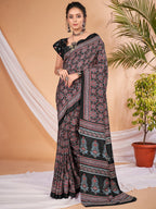 Saree Mall Ajrakh Silk Blend Block Print Sarees
