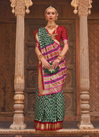 Monjolika Fashion Dark Green Color Patola Silk Weaving Work Saree With Blouse
