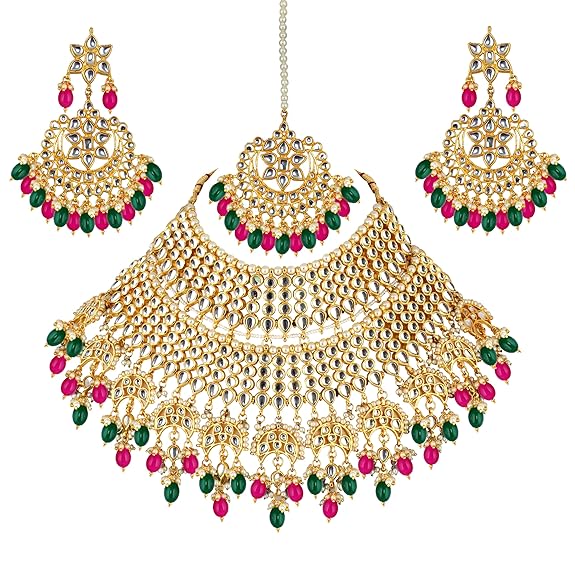 Tehzeeb CreationsEthnic Gold Plating Padmavat Jewelry Kundan Necklace Set for Girls & Women