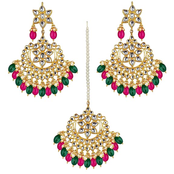 Tehzeeb CreationsEthnic Gold Plating Padmavat Jewelry Kundan Necklace Set for Girls & Women