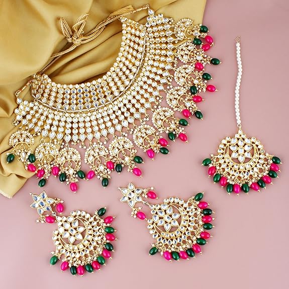 Tehzeeb CreationsEthnic Gold Plating Padmavat Jewelry Kundan Necklace Set for Girls & Women