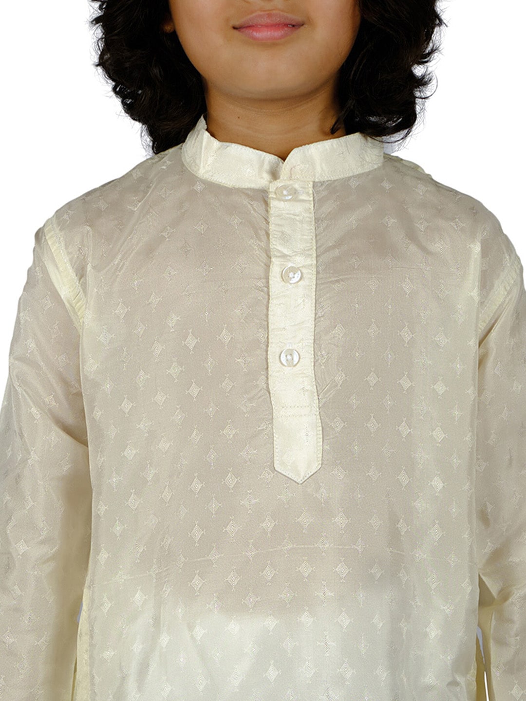 Sethukrishna Boys Cream-Coloured Embroidered Angrakha Kurta with Salwar & With Dupatta