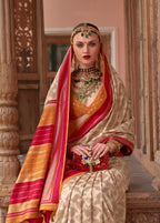 Monjolika Fashion Cream Color Patola Silk Weaving Work Saree With Blouse