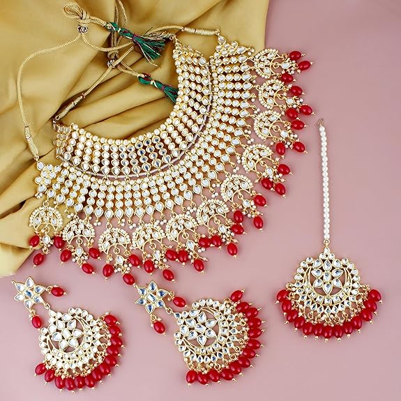 Tehzeeb Creations Ethnic Gold Plating Padmavat Jewelry Kundan Necklace Set for Girls & Women