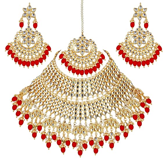 Tehzeeb Creations Ethnic Gold Plating Padmavat Jewelry Kundan Necklace Set for Girls & Women