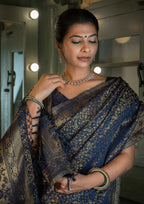 Vardha Midnight Blue Golden Zari Banarasi Satin Silk Saree