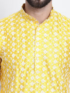 Sojanya Men Yellow & White Ethnic Motifs Embroidered Straight Kurta