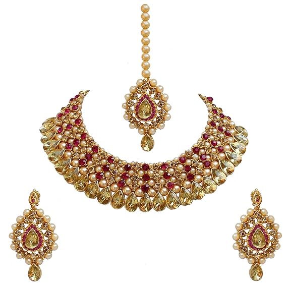 Tehzeeb CreationsStunning Stone Gold-Polished Necklace Set for Girls & Women