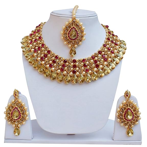 Tehzeeb CreationsStunning Stone Gold-Polished Necklace Set for Girls & Women