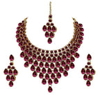 Tehzeeb Creations Designer Gold-Polished Elegant Stone Necklace Set For Women & Girls