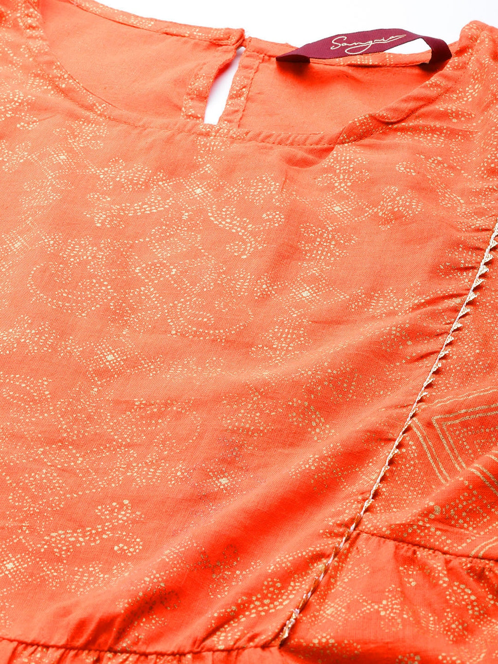 Sangria Women Orange and Golden Ethnic Printed Pure Cotton Kurta with Palazzos
