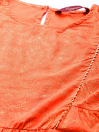 Sangria Women Orange and Golden Ethnic Printed Pure Cotton Kurta with Palazzos