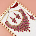 Tehzeeb Creations Designer Gold-Polished Elegant Stone Necklace Set For Women & Girls