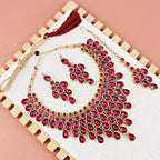 Tehzeeb Creations Designer Gold-Polished Elegant Stone Necklace Set For Women & Girls