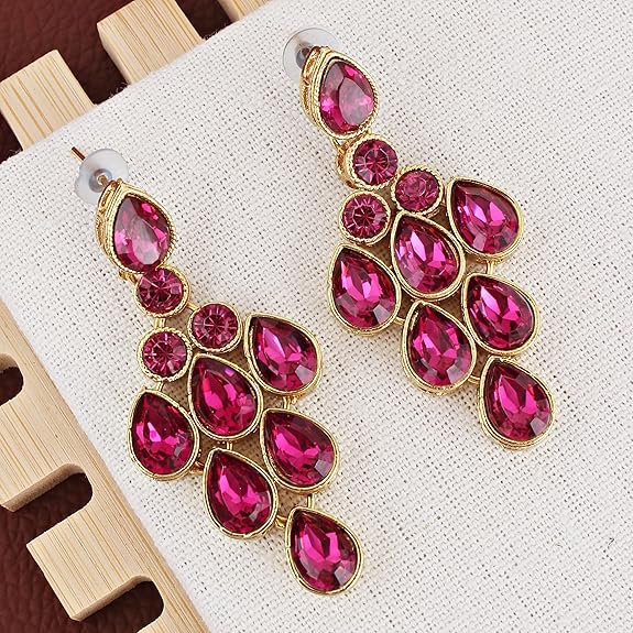 Tehzeeb Creations Designer Gold-Polished Elegant Stone Necklace Set For Women & Girls