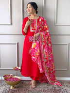 The52 Women's Rayon Fabric Straight Kurta, Pant and Dupatta Set - Distacart