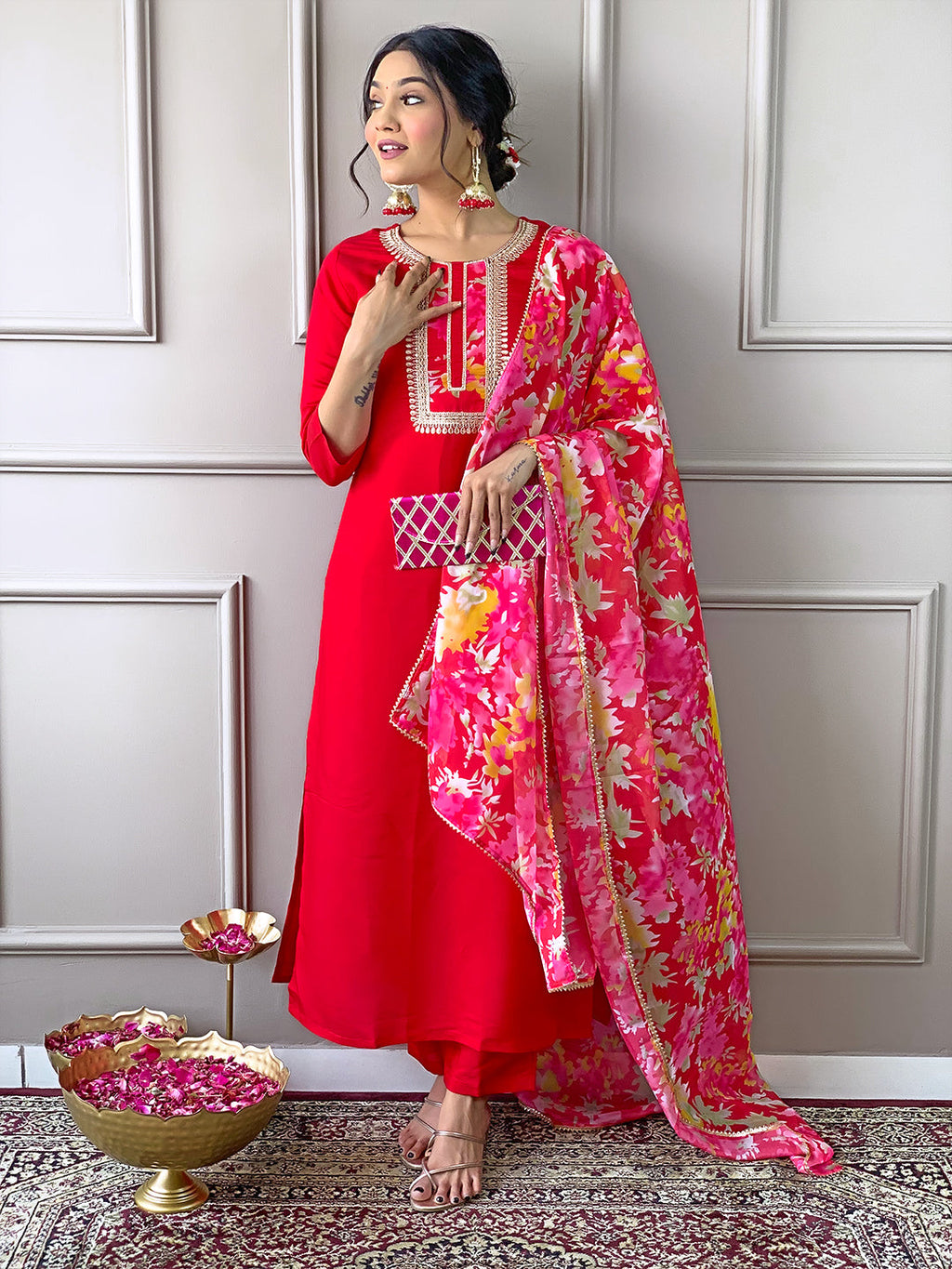 The52 Women's Rayon Fabric Straight Kurta, Pant and Dupatta Set - Distacart