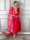 The52 Women's Rayon Fabric Straight Kurta, Pant and Dupatta Set - Distacart