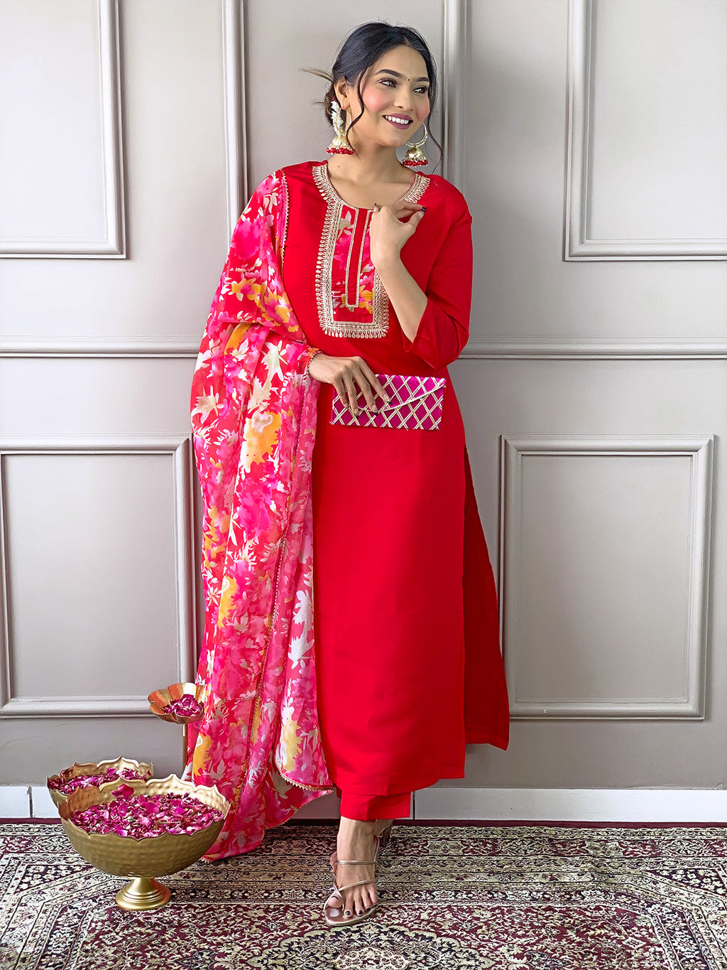 The52 Women's Rayon Fabric Straight Kurta, Pant and Dupatta Set - Distacart