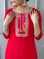 The52 Women's Rayon Fabric Straight Kurta, Pant and Dupatta Set - Distacart