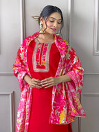 The52 Women's Rayon Fabric Straight Kurta, Pant and Dupatta Set - Distacart