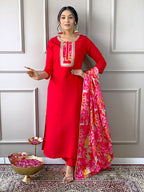 The52 Women's Rayon Fabric Straight Kurta, Pant and Dupatta Set - Distacart
