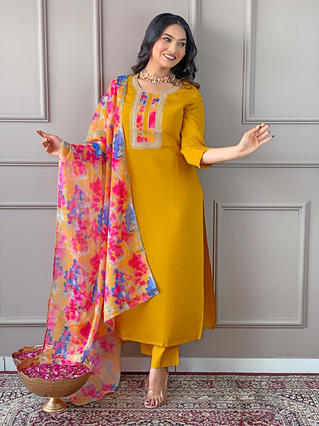 The52 Women's Rayon Fabric Straight Kurta, Pant and Dupatta Set - Distacart