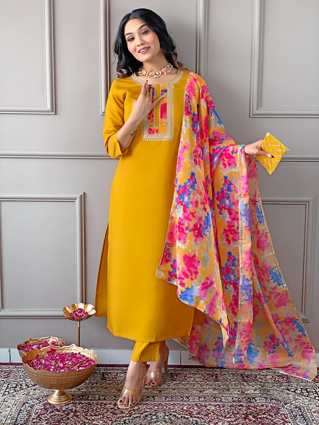 The52 Women's Rayon Fabric Straight Kurta, Pant and Dupatta Set - Distacart