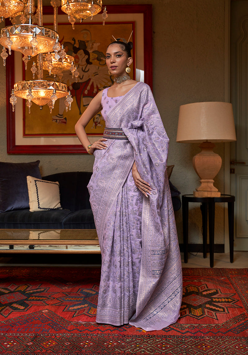 Monjolika Fashion Lavender Color Silk Weaving Work Traditonal Saree - Distacart