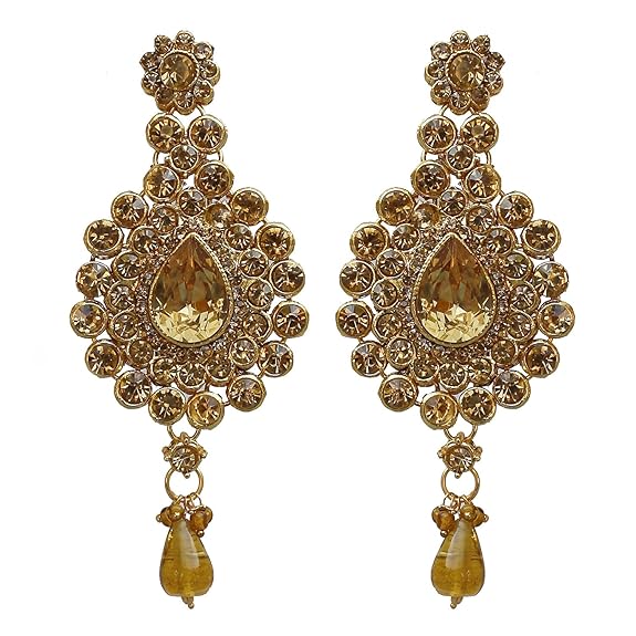 Tehzeeb Creations Bridal Dulhan Designer Gold-Polished Gold Color Pearl Stone Set 9 pcs. for Women & Girls