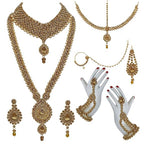 Tehzeeb Creations Bridal Dulhan Designer Gold-Polished Gold Color Pearl Stone Set 9 pcs. for Women & Girls