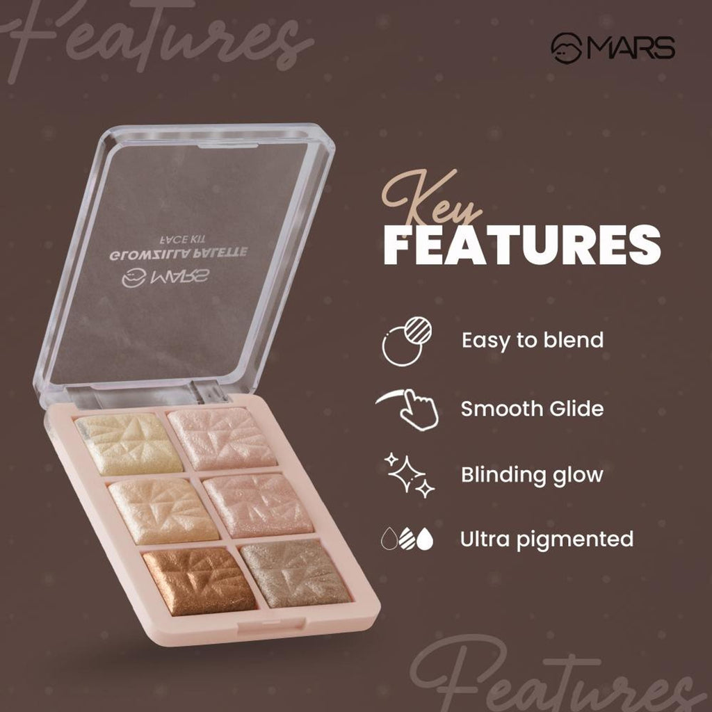 MARS Cosmetics Glowzilla 6 Shade Face Highlighter Palette - 01 - Distacart