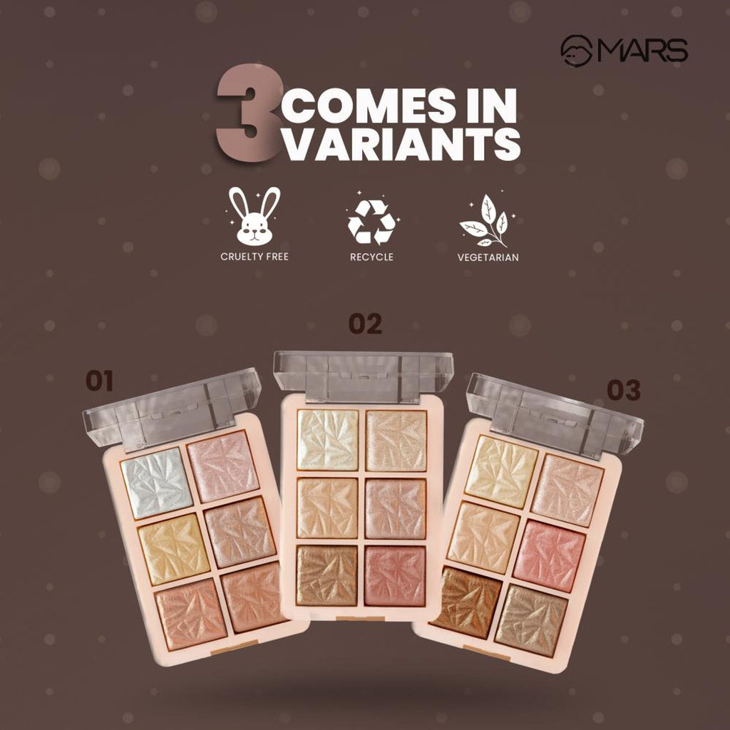 MARS Cosmetics Glowzilla 6 Shade Face Highlighter Palette - 01 - Distacart