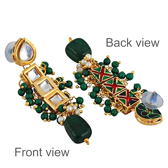 Tehzeeb Creations Back Meenakari Gold-Polished Square Shape Tika Earring Jewellery Set Uncut Kundan Big Faux Kundan Dibbi Kundan Choker Necklace Set