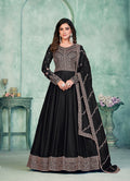 Monjolika Fashion Black Color Embroidered Art Silk Designer Anarkali Salwar Suit - Distacart