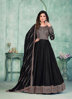 Monjolika Fashion Black Color Embroidered Art Silk Designer Anarkali Salwar Suit - Distacart