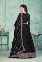 Monjolika Fashion Black Color Embroidered Art Silk Designer Anarkali Salwar Suit - Distacart