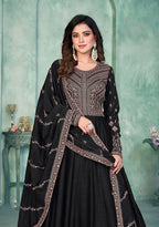 Monjolika Fashion Black Color Embroidered Art Silk Designer Anarkali Salwar Suit - Distacart