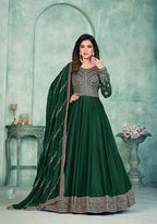 Monjolika Fashion Dark Green Color Embroidered Art Silk Designer Anarkali Salwar Suit - Distacart