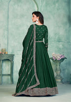 Monjolika Fashion Dark Green Color Embroidered Art Silk Designer Anarkali Salwar Suit - Distacart
