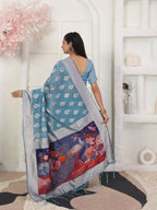 Shree Shyam Fashion Linen Cotton Sky Blue Saree - Distacart