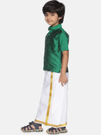 Sethukrishna Boys Green & White Shirt with Dhoti