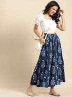 TAG 7 Women Navy Blue & White Printed Flared Palazzos