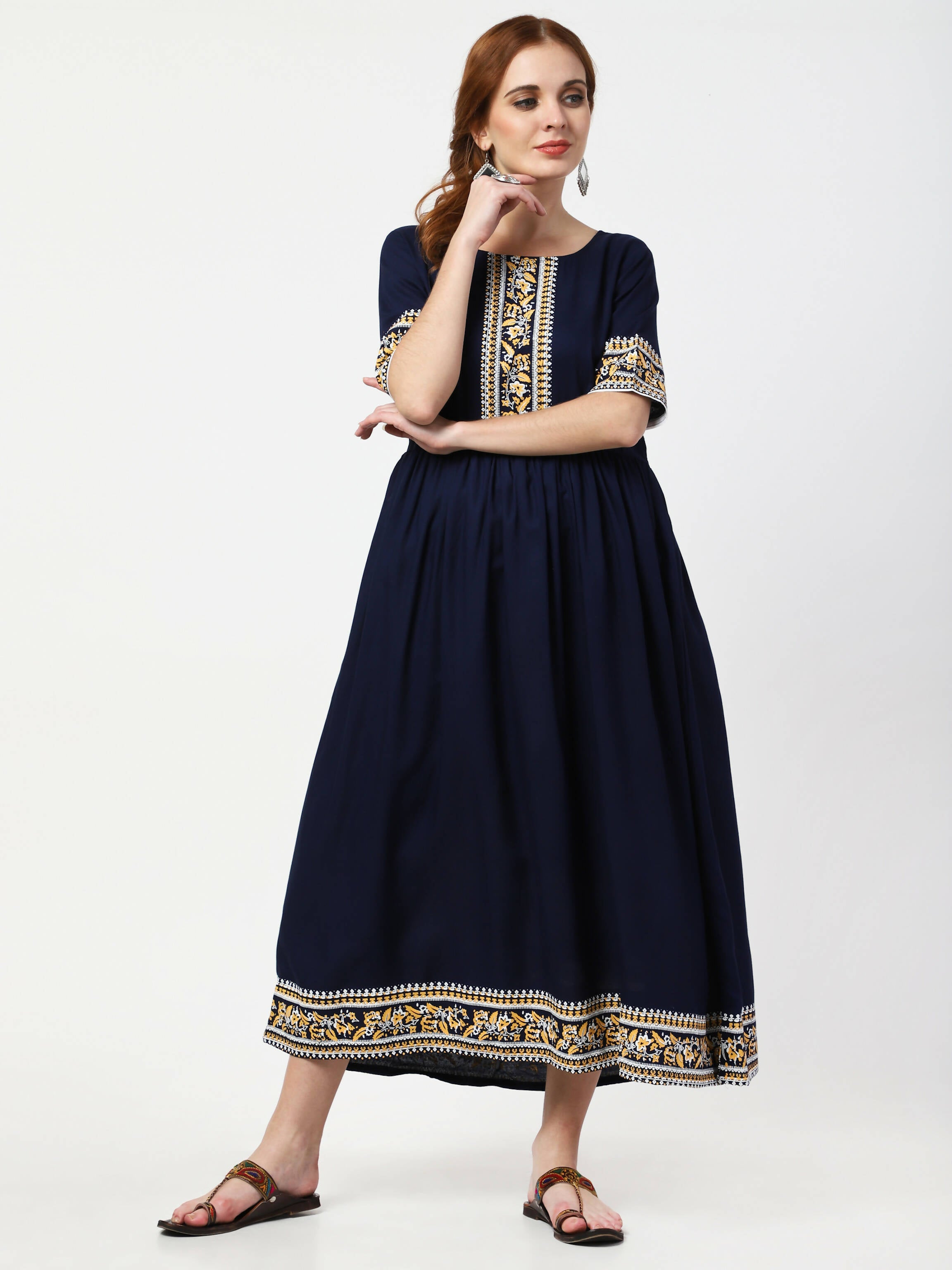 Cheera Embellished Party Wear Anarkali Dress - Navy Blue