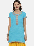 Souchii Blue Yoke Design Jacquard Straight Kurta - Distacart
