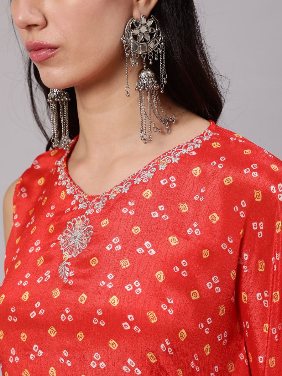 Aks Bandhani Printed Extended Sleeves Kaftan Kurta