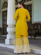 Juniper Women's Mustard Chinnon Embroidered Kurta Garara Set - Distacart
