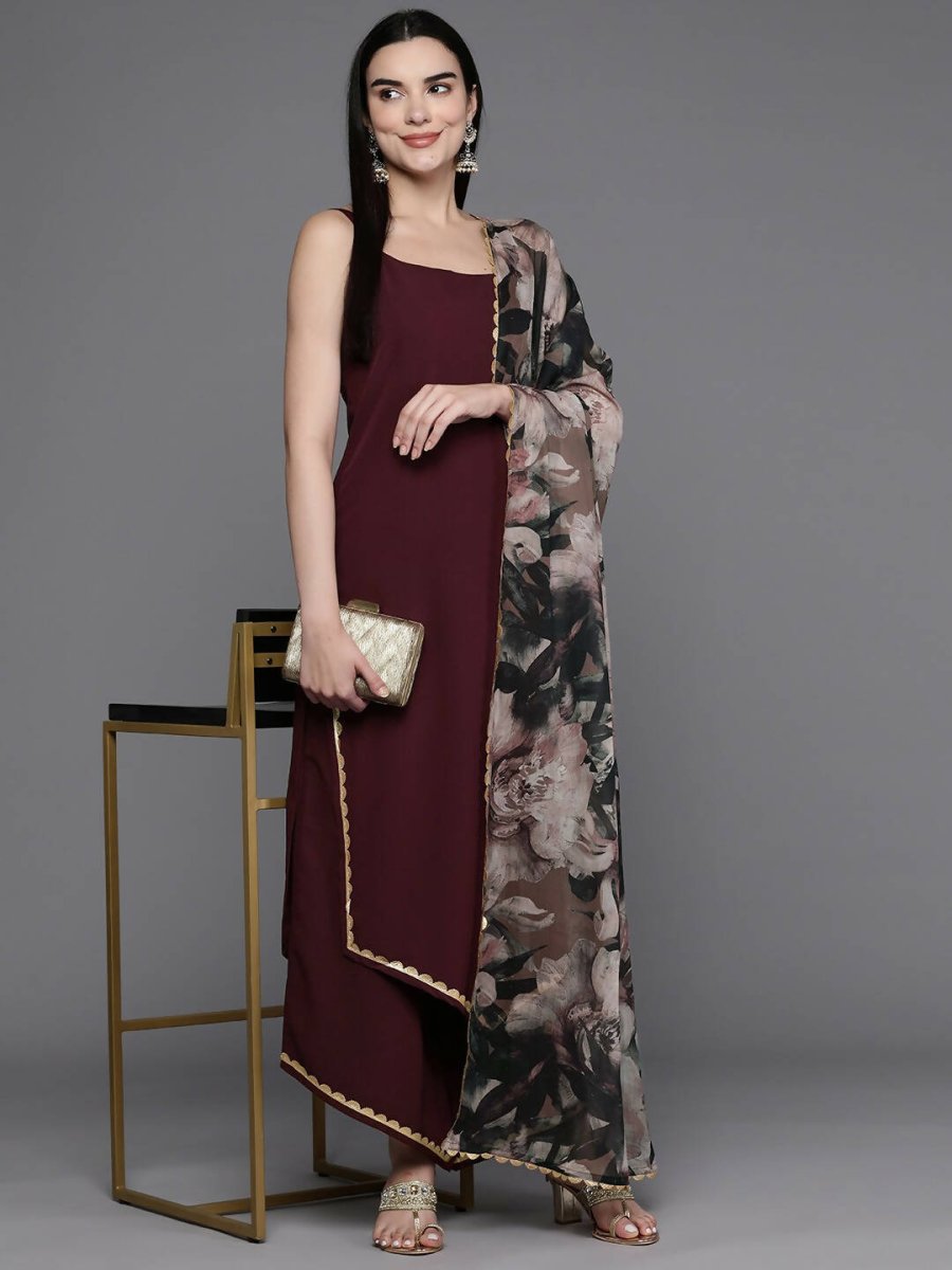 Ahalyaa Women Regular Kurta with Palazzos & With Dupatta - Brown Color