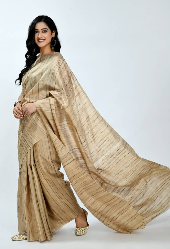 Mominos Fashion Moeza Pure Ghichcha Silk Tussar Golden Color Saree